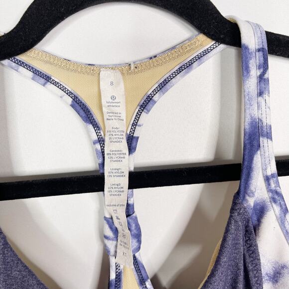 Lululemon Womens Size 8 Tie Dye No Limits Built In Tank Top Blue Purple V Neck - Picture 10 of 10